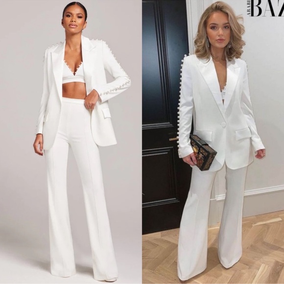 NADINE MERABI Jackets & Blazers - NWT White Bridal Nadine Merabi Charlotte Suit - Blazer (S|US4) Pant (S/M|US6)